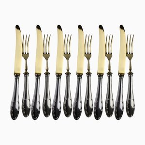 Fruit Cutlery with 800 Silver Handle & Gilded Stainless Steel Blade, 1900s, Set of 12