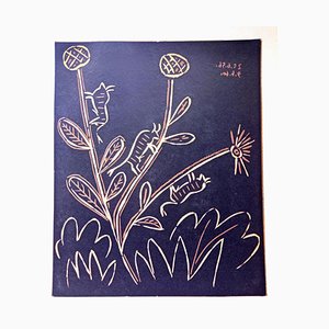 Pablo Picasso, Flowers / Plante aux Toritos, Linogravure Originale, 1962