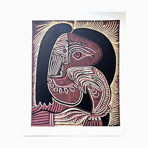 Pablo Picasso, Femme au Collier / Linogravure originale, 1962