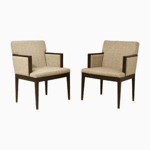 Beige Chiné Fabric Cube Armchairs, Set of 2