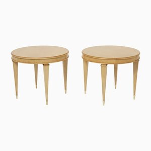 Neoclassical Gueridon Sycamore Brass Tables by André Arbus, 1940s, Set of 2