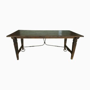 Large Reclaimed Teak Patinated Dining Table with Iron Supports
