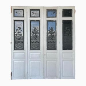French Etched Glass Chateau Doors, 1870, Set of 4