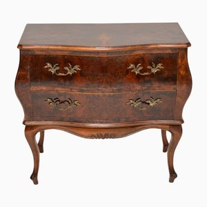 Antique French Burr Walnut Bombe Commode, 1890s