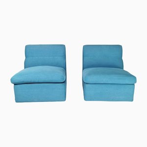Vintage Light Blue Cotton Linen Lounge Chairs by Studio Simon for Gavina, 1980s, Set of 2