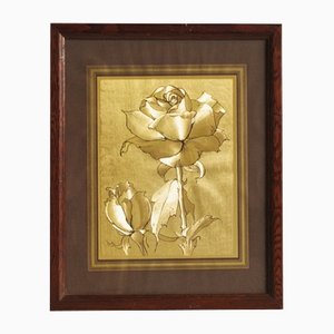 Framed Gold Painting of Rose, 1970s