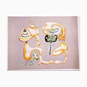 Jules Perahim, Surrealist Composition with Two Characters, Chromolithograph, 1970s