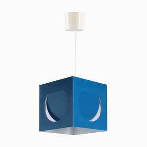 Lámpara colgante Cube de metal azul de Shogo Suzuki para Orno Stockmann, años 60