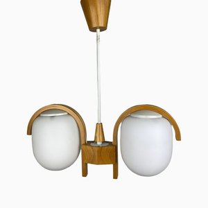 Bow Hanging Lamp in Teak with Opel Glass
