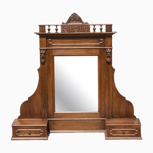Late-19th Century Italian Veneered Walnut Stand Mirror with Drawers & Selvage