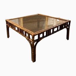 Mid-Century Modern Hollywood Regency Italian Bamboo Cane Glass Coffee Table from Vivai Del Sud