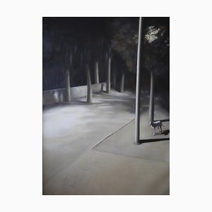 Wang Dianyu, Dog Under Street Lights, 2015, óleo sobre lienzo