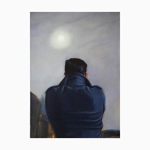 Wang Dianyu, Amigo encendiendo un cigarrillo, 2018, óleo sobre lienzo