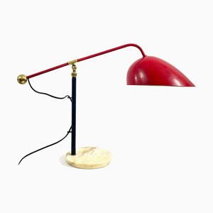 Modular Metal & Brass Model 5023 Table Lamp with Marble Feet attributed to Angelo Brotto, 1950s