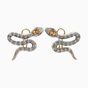 18 Karat Rose Gold and Silver Snake Earrings, 1960s, Set of 2