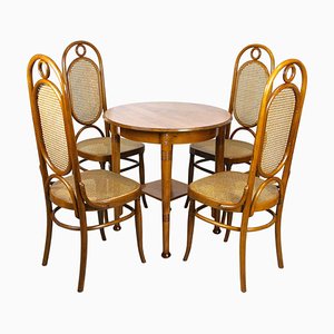 Austrian Art Nouveau Chairs with Table in Bentwood from Thonet, 1915, Set of 5