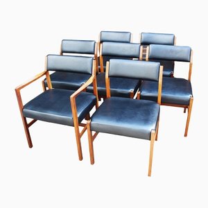 Mid-Century British Chairs in Leather and Teak by Alfred Cox, 1960s, Set of 7