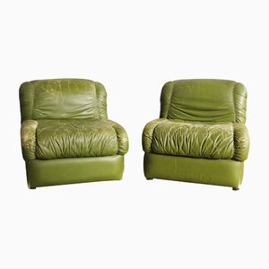 Green Eco-Leather Armchairs, 1970s, Set of 2