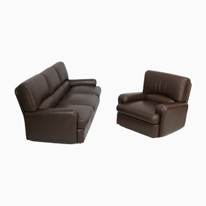 Set of French Three Seater Sofa and Armchair in Leather from Steiner, 1970