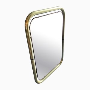 Space Age Brass and Pink Glass Wall Mirror from Cristal Arte, Italy, 1970s