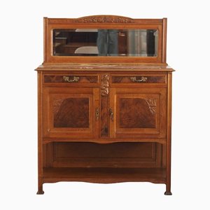 Antique Cabinet with Mirror and Marble Top, 1890s