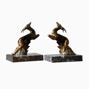 Art Deco Antelope Bookends on Marble Bases, France, 1930s, Set of 2