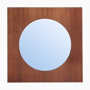 Large Round Teak Framed Mirror, 1960s