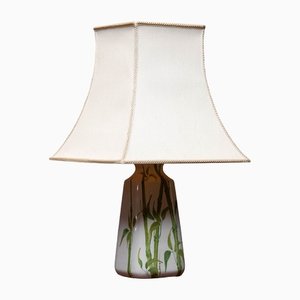 Italian Hand-Painted Glazed Ceramic Table Lamp with Bamboo Decor, 1960s