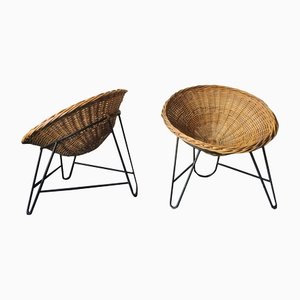 Mid-Century Bamboo & Iron Pod Chairs, Set of 2