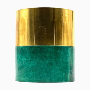 Brass & Green Parchment Ice Bucket by Aldo Tura, Italy, 1960s