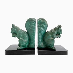 Art Deco Squirrel Bookends on Marble Base, 1930s, Set of 2