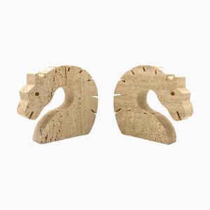 Brutalist Travertine Horse or Dragon Bookends from Fratelli Mannelli, Italy, 1970s, Set of 2