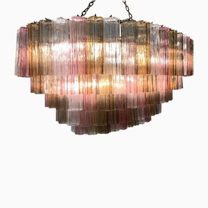 Lampadario Art Déco in vetro di Murano rosa e ambrato, inizio XXI secolo