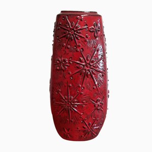 Vase de Plancher Modèle 243-46 Vintage en Céramique Rouge avec Décor en Relief en Cristal de Glace Noir, 1970s