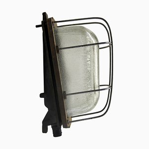 Vintage Industrial Cast Iron and Striped Glass Sconce, 1950s