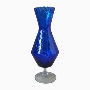 2-Tone Blue & Clear Glass Vase from Empoli, 1970s