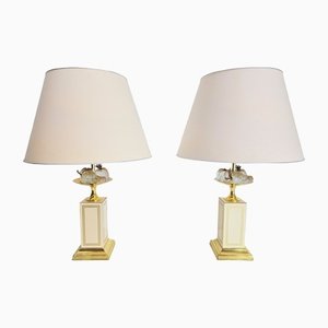 Regency Brass and Crystal Fruit Table Lamps from Le Dauphin, 1970s, Set of 2