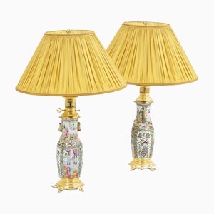 Lampade Canton in porcellana e bronzo dorato, fine XIX secolo, set di 2