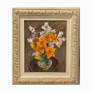 Maya Kopitzeva, Bouquet of Orange Flowers, 1981, Oil Painting, Framed