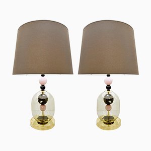 Italian Transparent Smoked Pink and Black Glass Table Lamps, 2000s, Set of 2