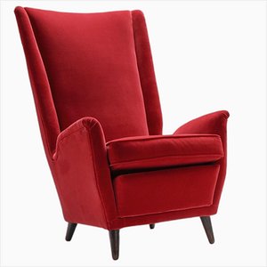 Mid-Century Italian Modern Red Wingback Chair attributed to Gio Ponti, 1950s
