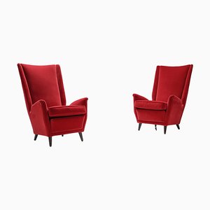 Mid-Century Modern Italian Red Wingback Chairs attributed to Gio Ponti, 1950s, Set of 2