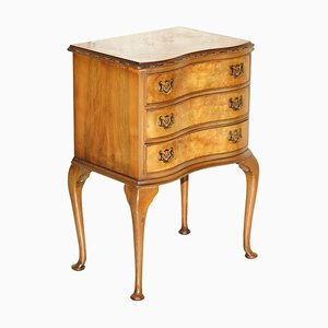 Vintage Burr Walnut Serpentine Fronted Bedside Table with Drawers, 1940s
