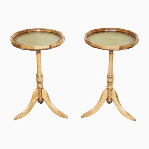 Vintage Green Leather Tripod Side Table from Bevan Funnell, England, Set of 2