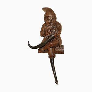 Antique Black Forest Hand Carved Gnome Whip Hook, 1880s