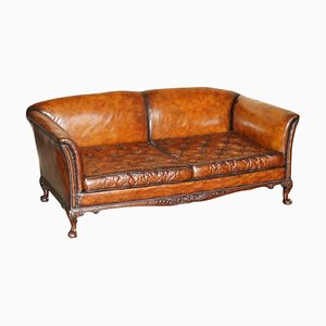 Large Antique Victorian Brown Leather Chesterfield Sofa from Howard & Sons