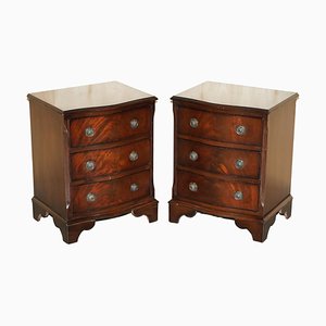 Serpentine Mahogany Side Tables with Drawers, Set of 2