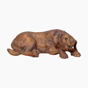 Antique Wooden Carved Statue of a Retriver, Brienz, 1900s