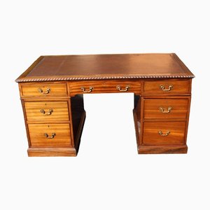 Mahogany Pedestal Desk with Brown Leather Top, 1960s