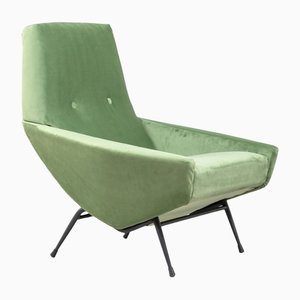 French Armchair in Green Velvet by Guy Besnard, 1950